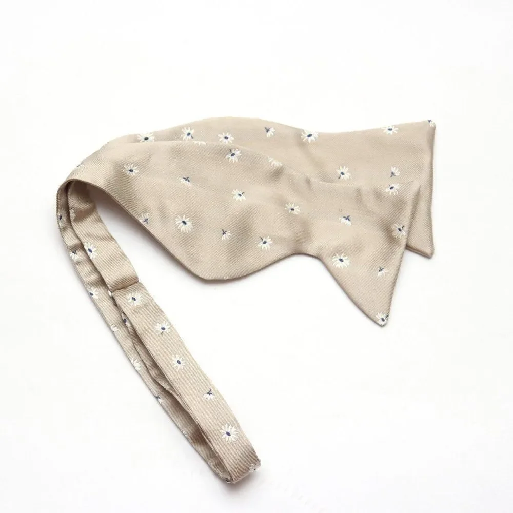 Men's Self-tied Bow Tie‎ 100%Silk Big Butterfly Beige Blue Floral S675
